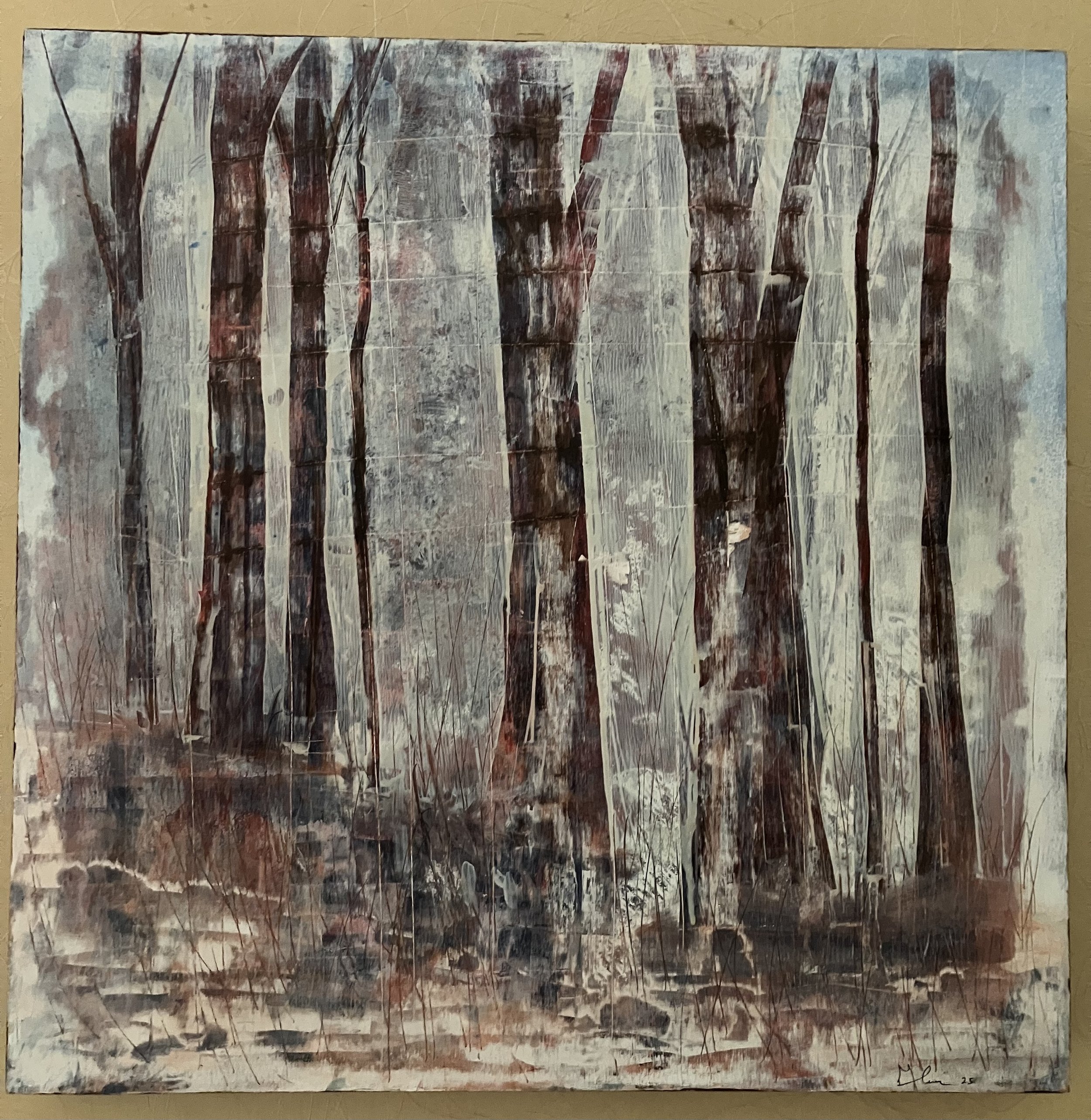 Woodbridge   20 x 20 in.  Mixed media on wood panel - 2025