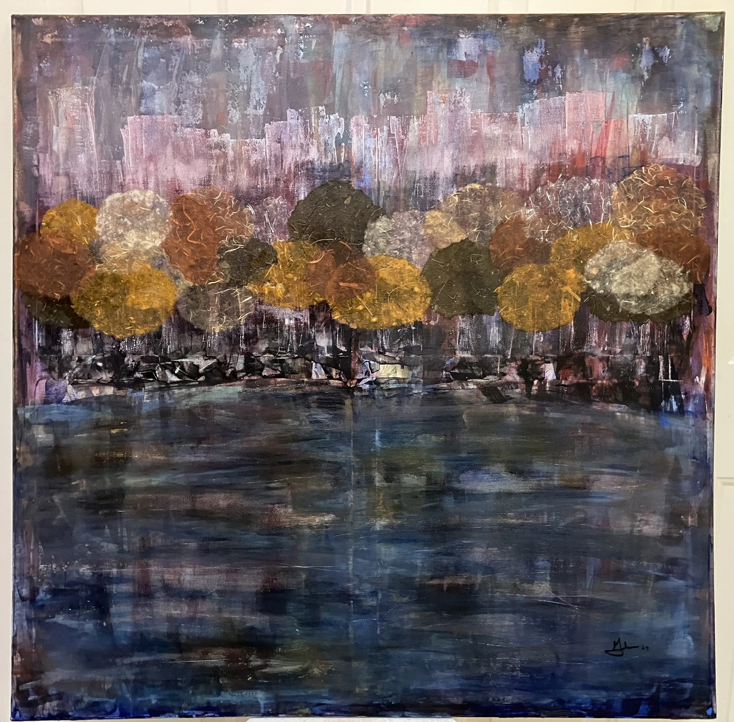 36 x 36 in.    Acrylic and rice paper collage on canvas -   2024