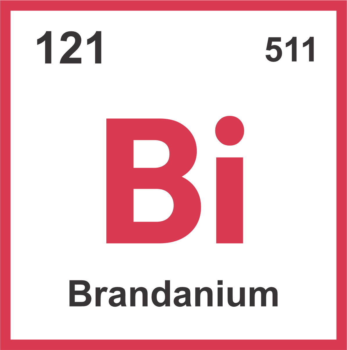 Periodic table element symbol for Bismuth (Bi) with atomic number 83, atomic weight 208.98, and website URL biopharma.com, on a black background with red border.