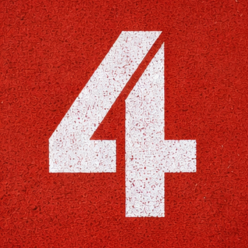White number 4 on a red textured background.
