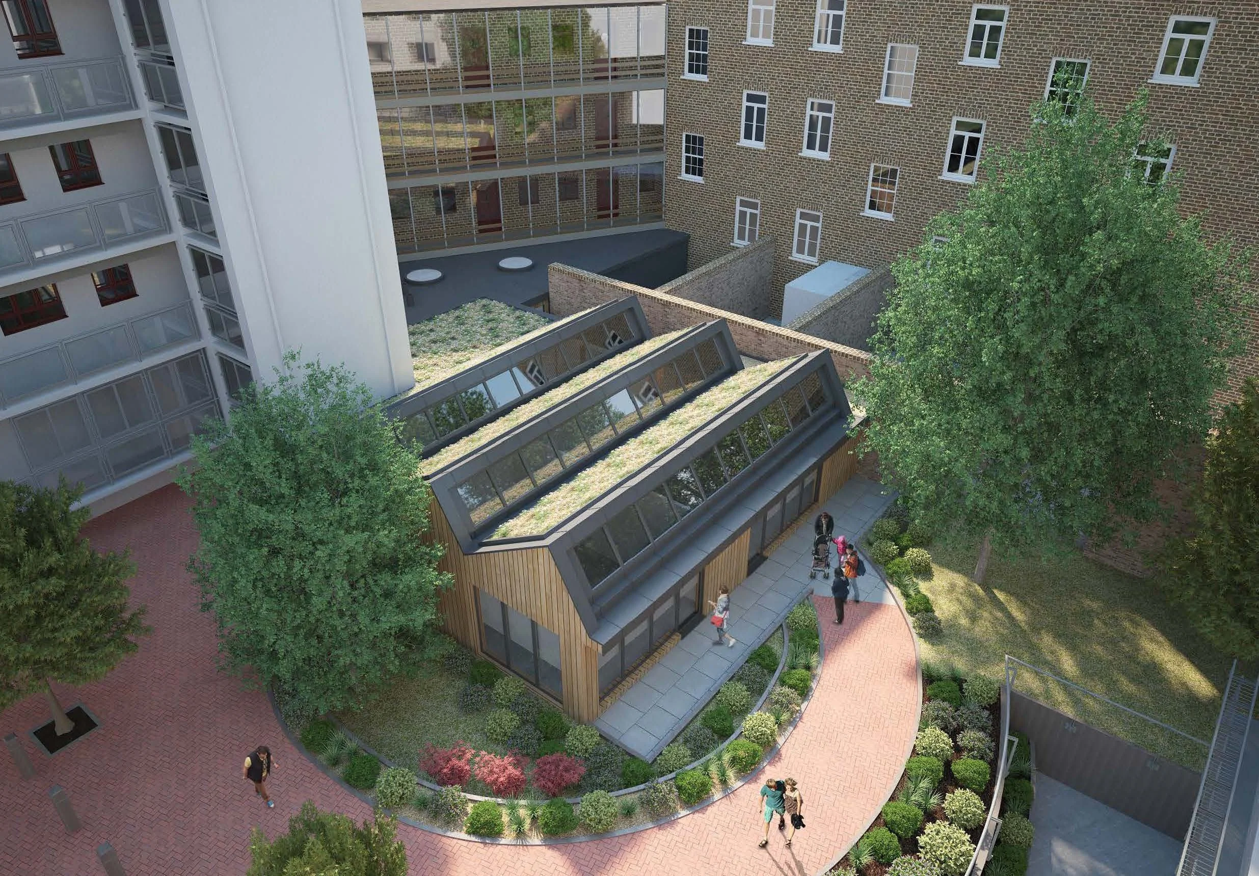 Link to Community Projects - Rendering aerial view of the rear extension of the King’s Cross Community HUB