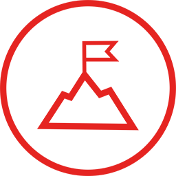 Illustration eines Berges mit Flagge auf dem Gipfel innerhalb eines roten Kreises