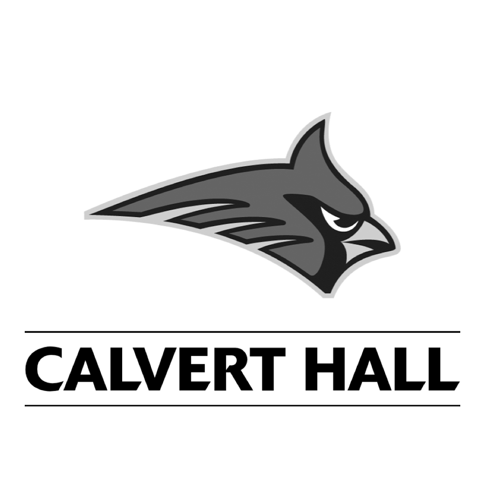 Logo of a stylized black and gray cardinal bird with a fierce expression, below which is the text "CALVERT HALL" in bold uppercase letters.