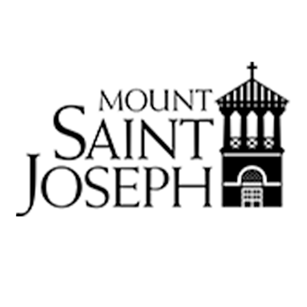 Logo for Mount Saint Joseph with a church bell tower illustration.