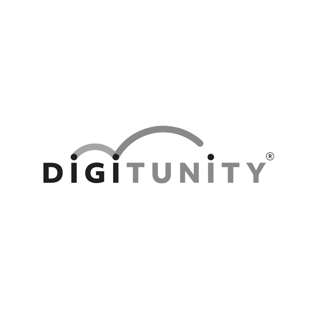 The logo for DIGITUNITY with stylized arcs above the text, in black and gray colors.