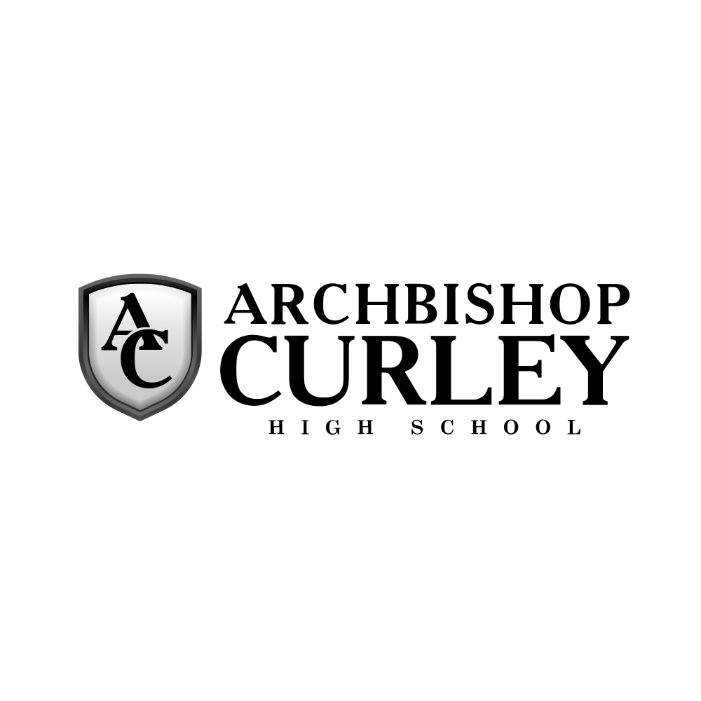 Logo of Archbishop Curley High School with a shield emblem and black text.