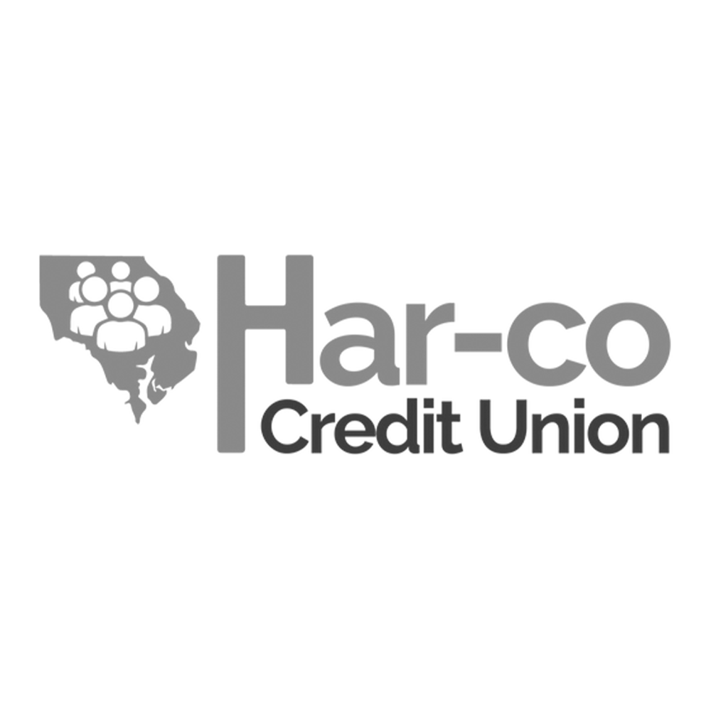 Logo of Har-co Credit Union with a map of California and a group of people inside it.
