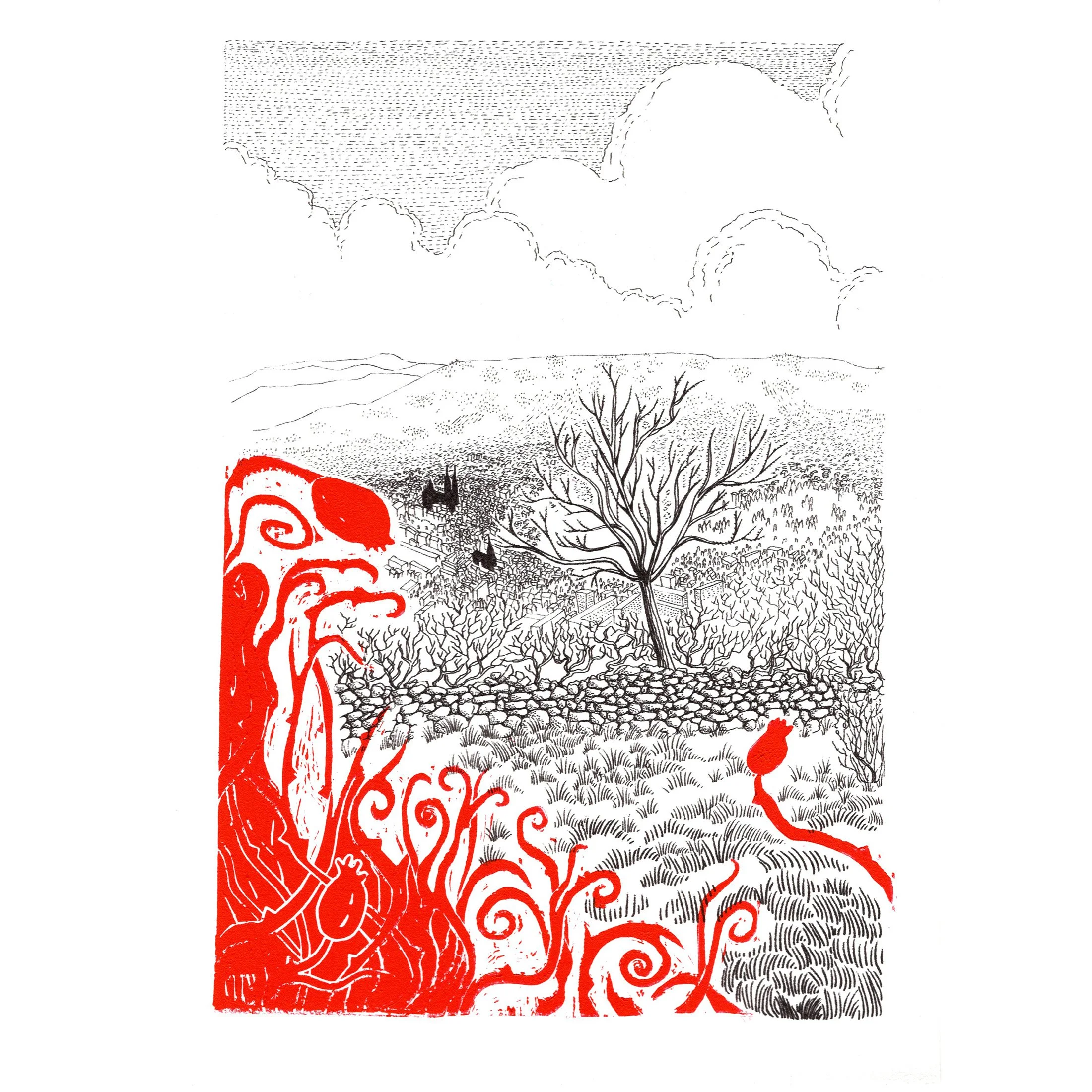 Les côtes de Clermont, linogravure en édition limitée