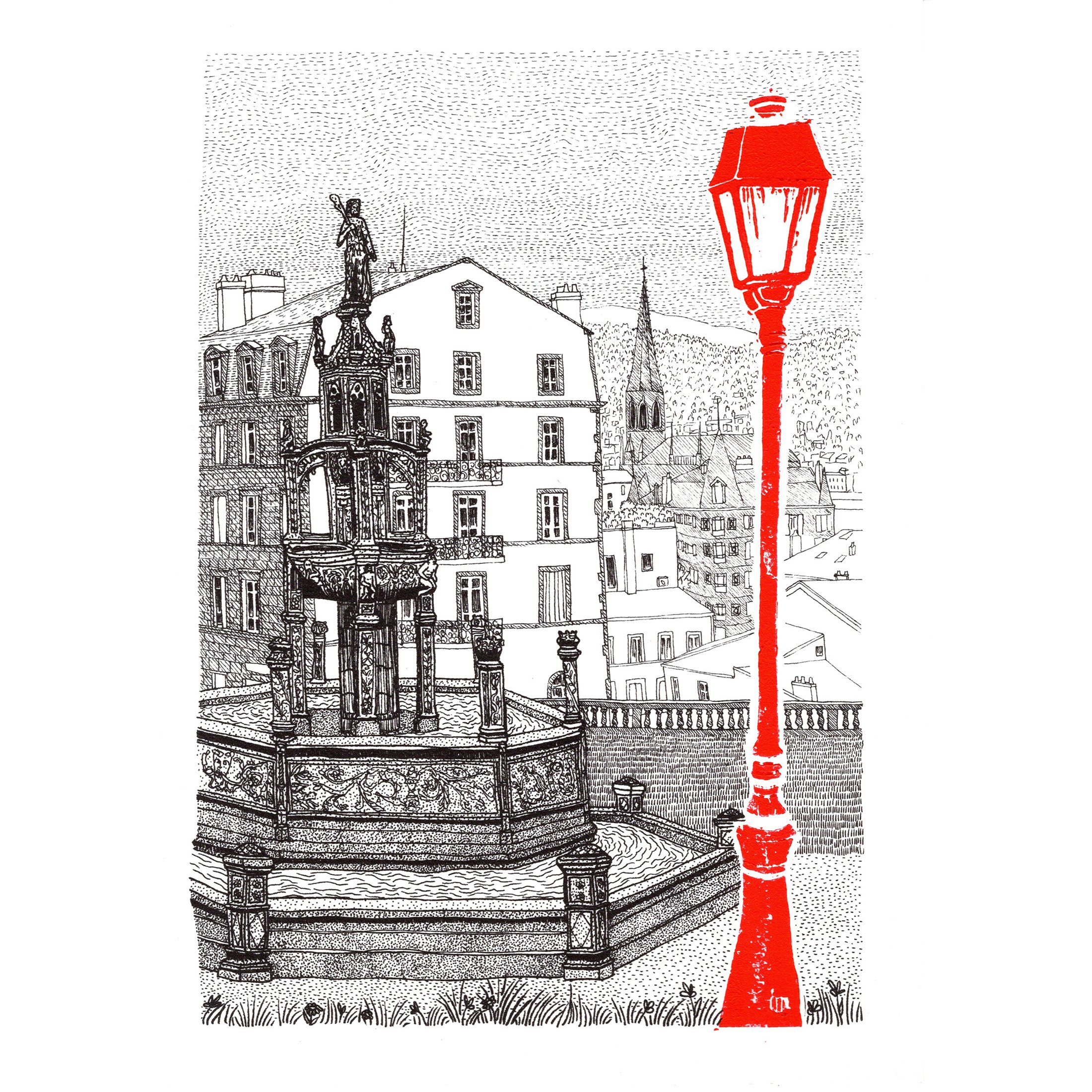 La fontaine, linogravure en édition limitée