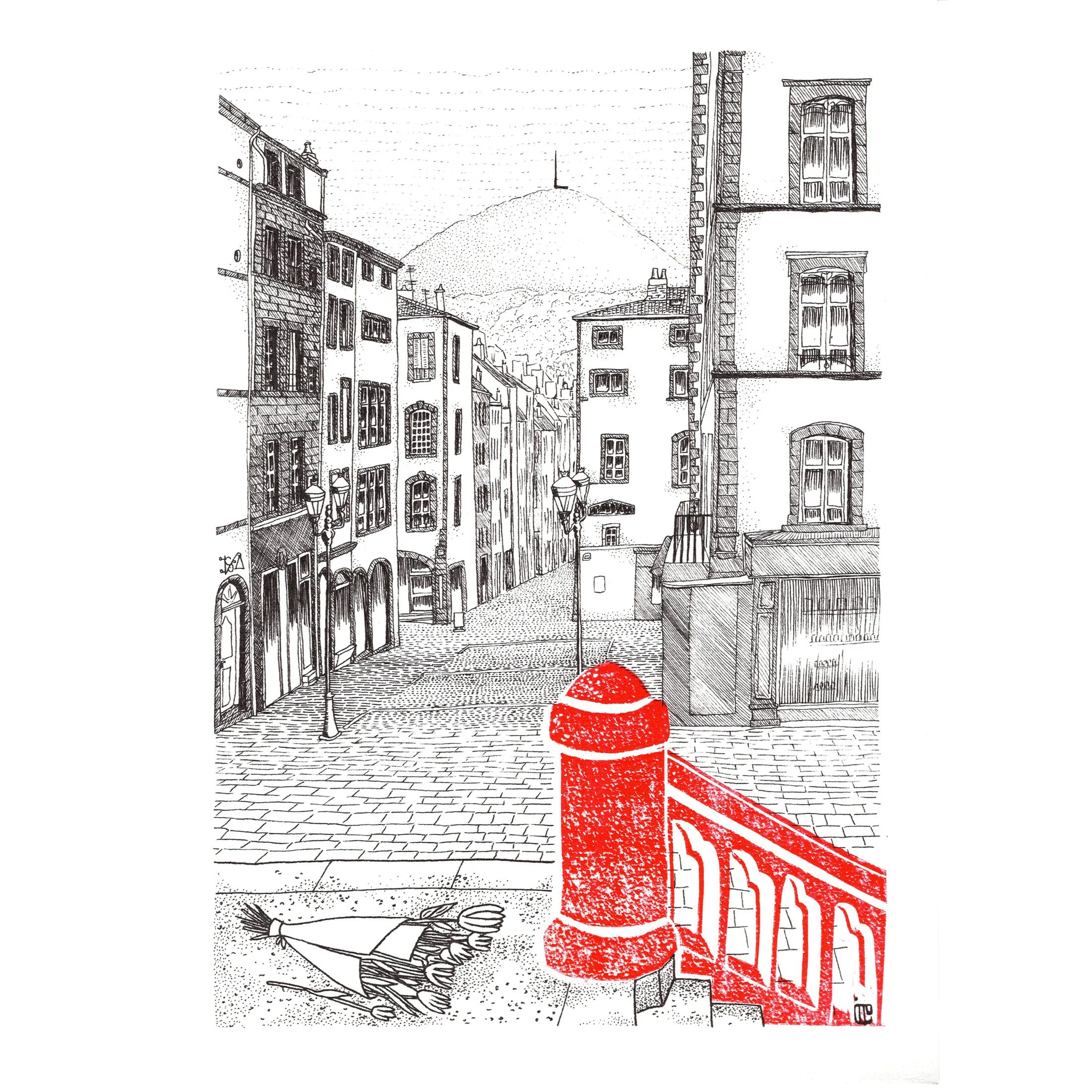 La rue des Gras, linogravure en édition limitée