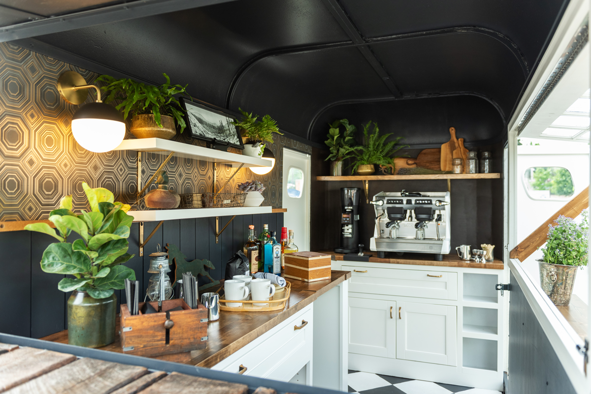 Coffee and Cocktails in a horse trailer