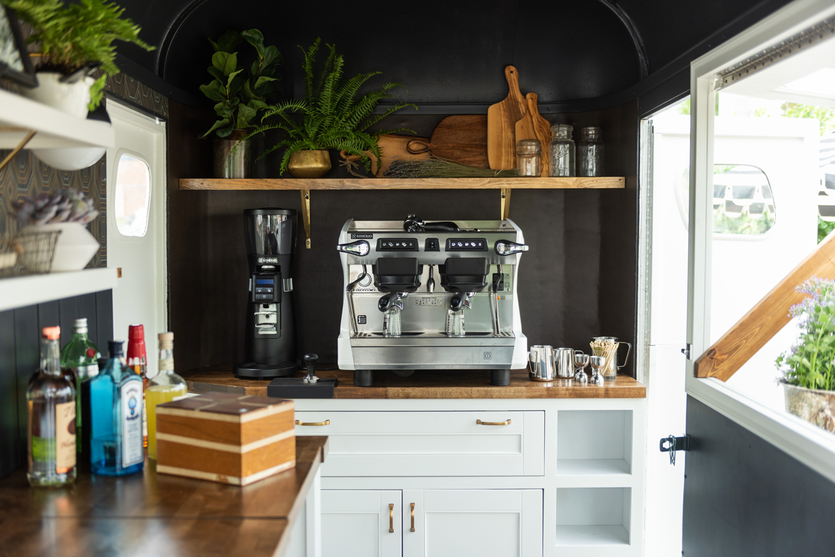 horse trailer made into coffee & cocktail bar