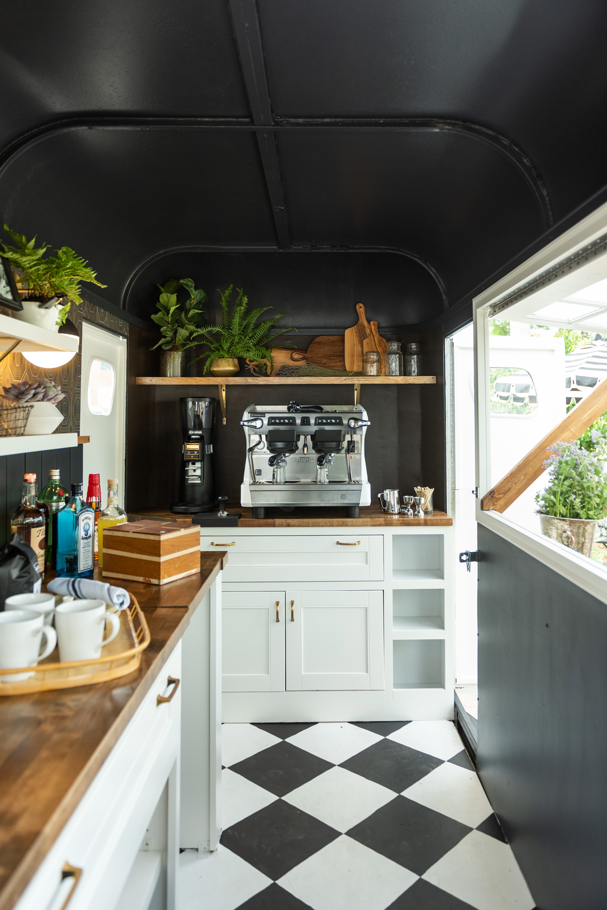 horse trailer made into coffee & cocktail bar
