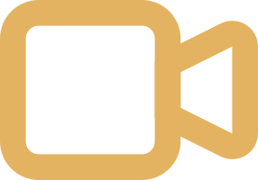Icon of a video camera in gold and black colors.