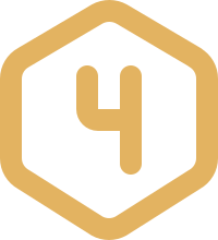 A gold geometric shape with a number 4 in the center on a black background.