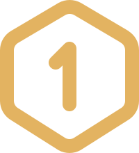 Gold number one inside a hexagon shape