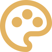 A minimalist icon of a paint palette with four circular paint spots.