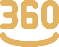 Close-up of the number 360 in gold color on a black background.