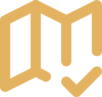 Gold-colored map of the United States with a checkmark.