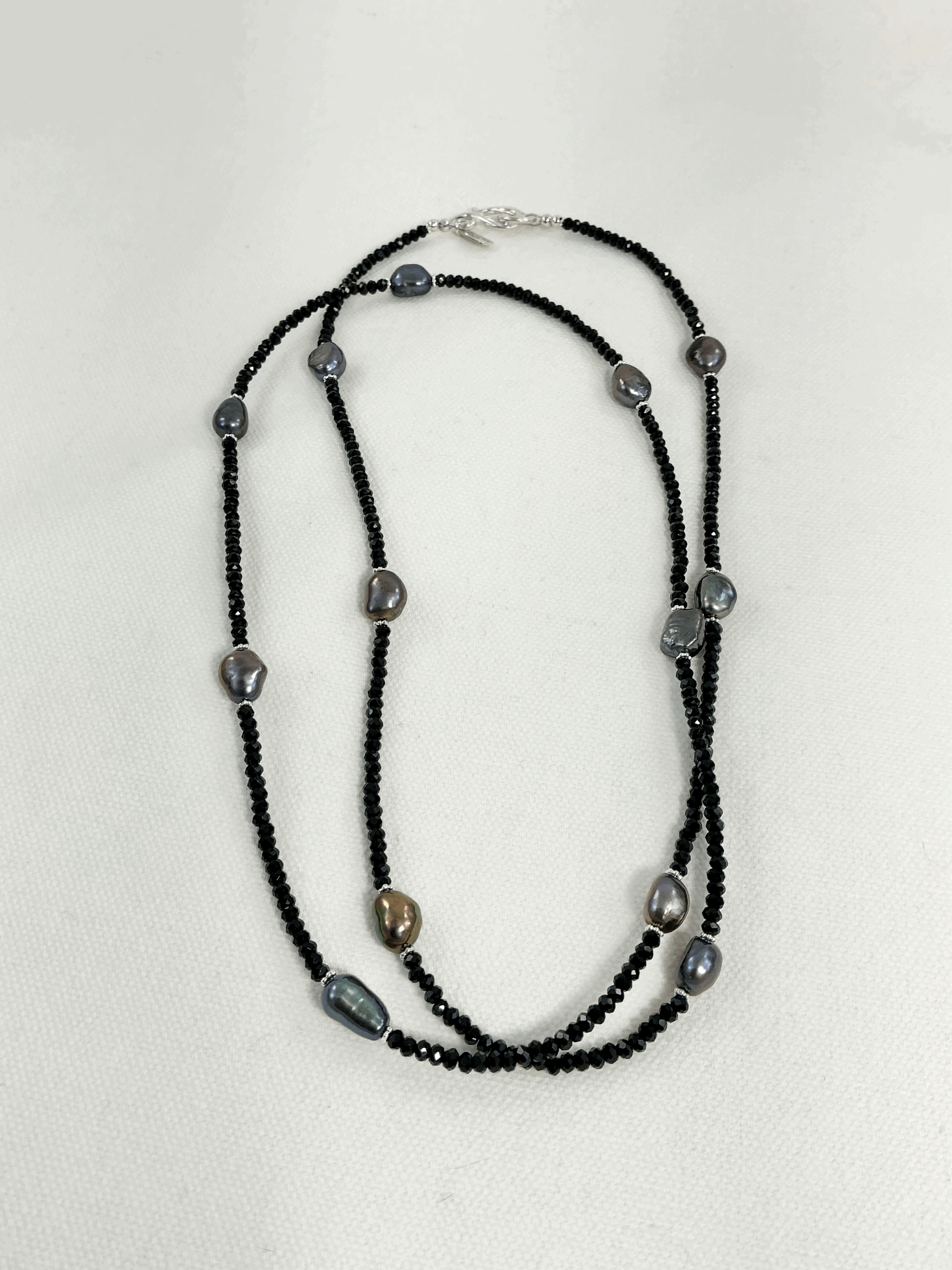 Dancing Birch Studios Necklace - black spinel, silver hematite long
