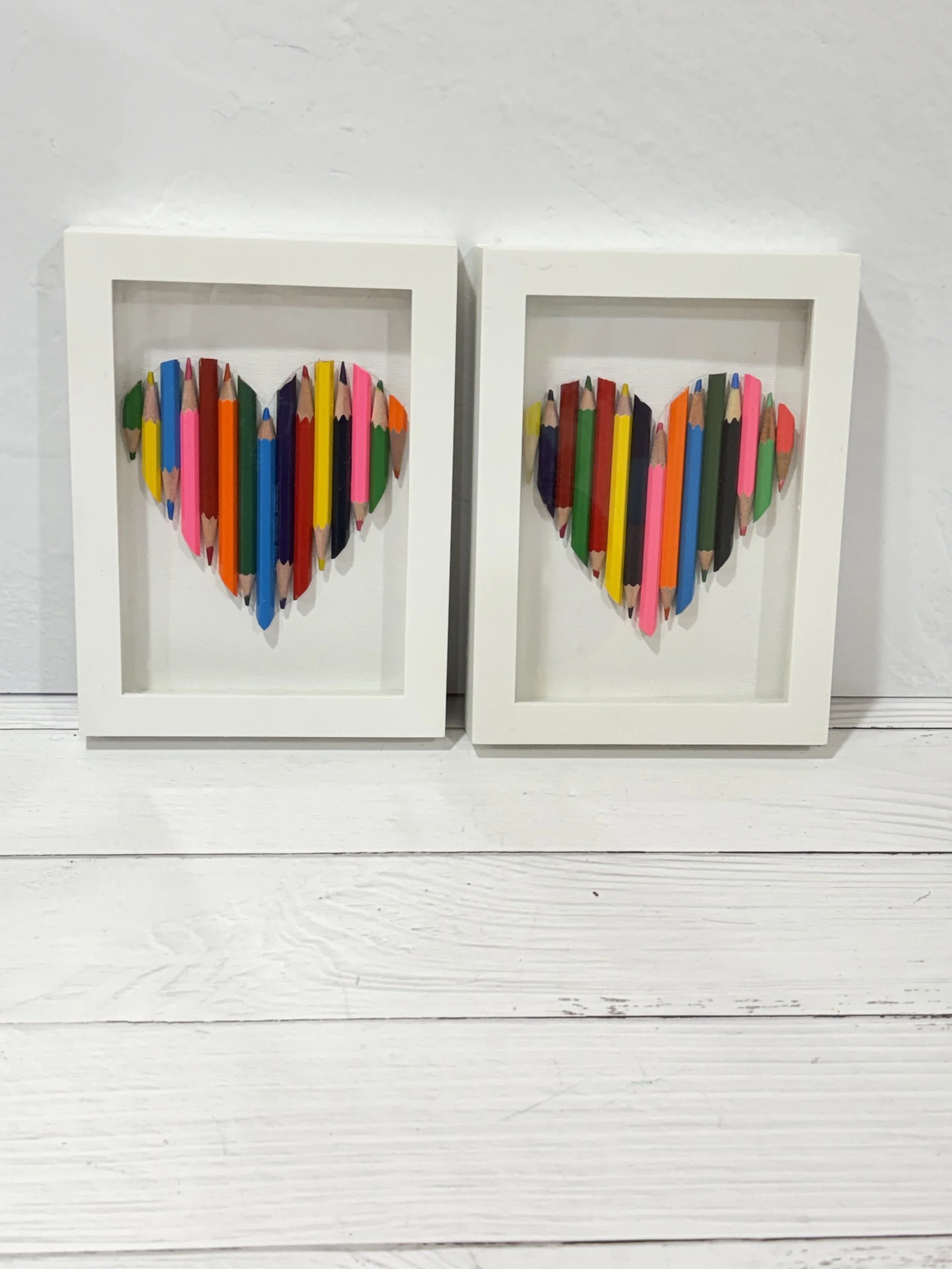 Masha Dasha 5x7 colored pencil rainbow heart, white frame