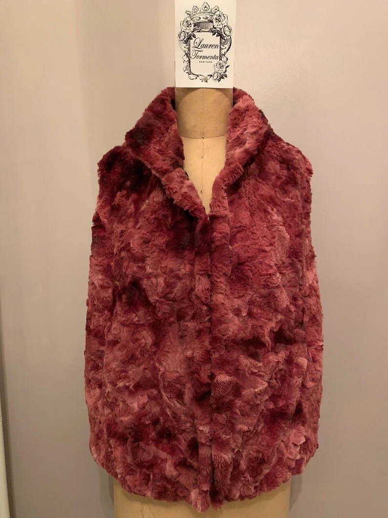 Lauren NY Merlot Red Faux Fur Vest