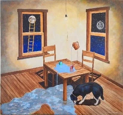 No One Showed Up To Start the Day, So It Spilled Out On The Floor, 2018, 26"x28", acrylic on canvas, William E. Young