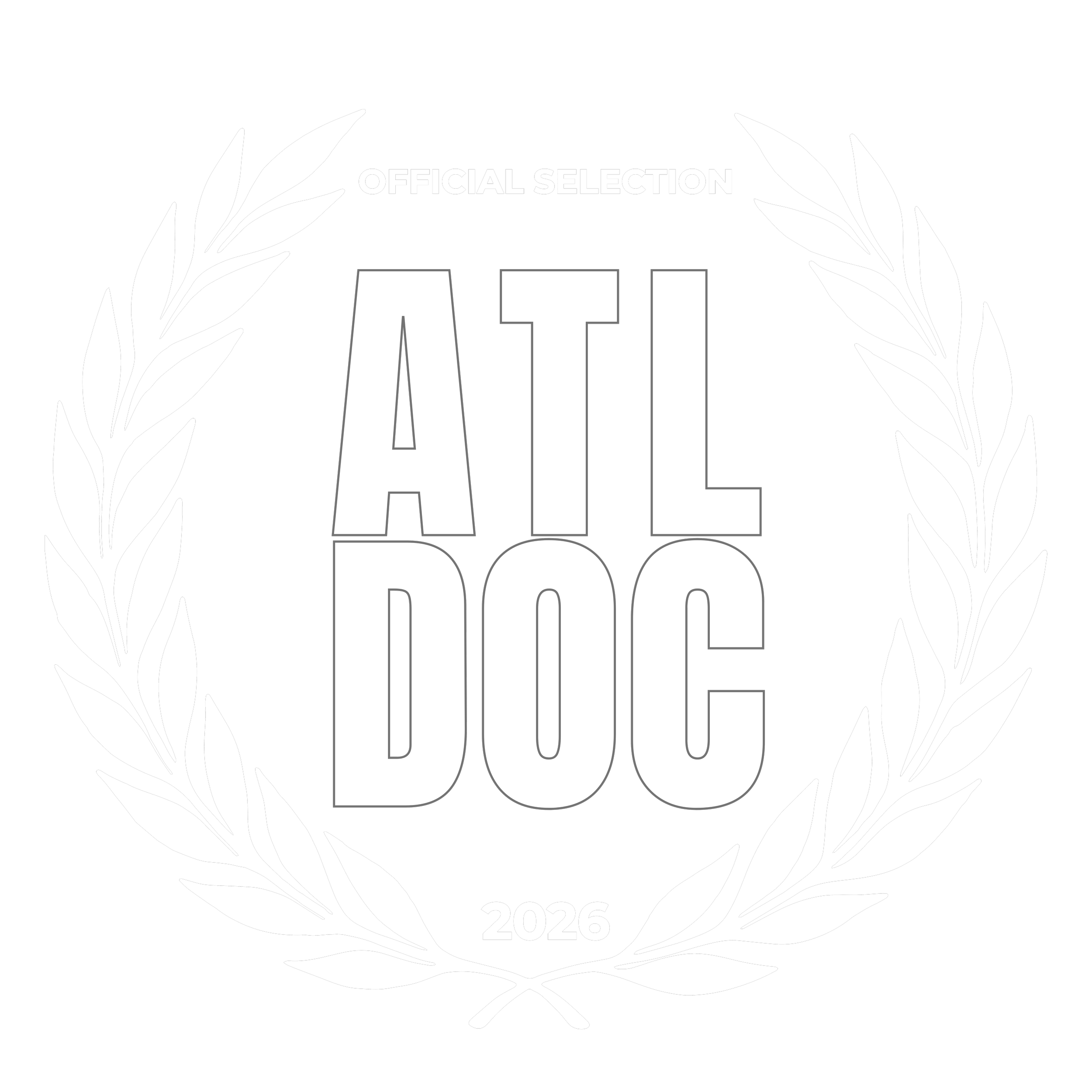 Black background with white laurel wreath surrounding the words 'Official Selection' and 'AILE 2026' in bold, stylized fonts.