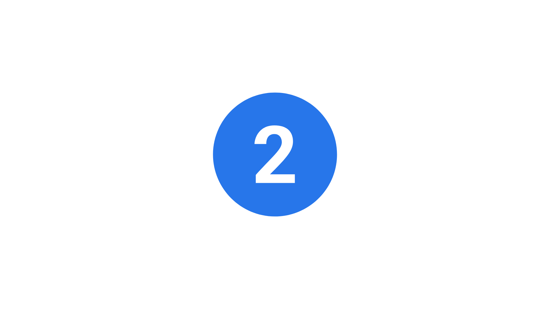 Number two inside a blue circle, with the word 'Second' and an arrow pointing to the right in black text.