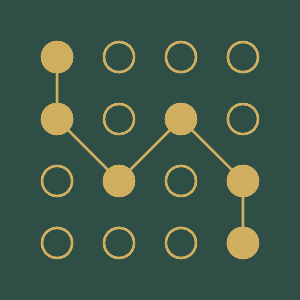 Grafik mit goldenen Kreisen und Linien auf dunkelgrünem Hintergrund, zeigt eine Datenvisualisierung oder ein Diagramm.