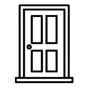 A black icon of a closed door with a doorknob.