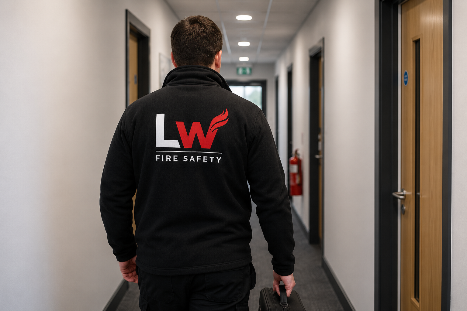 LW Fire Safety consultant carrying out a Fire Risk Assessment in a commercial building