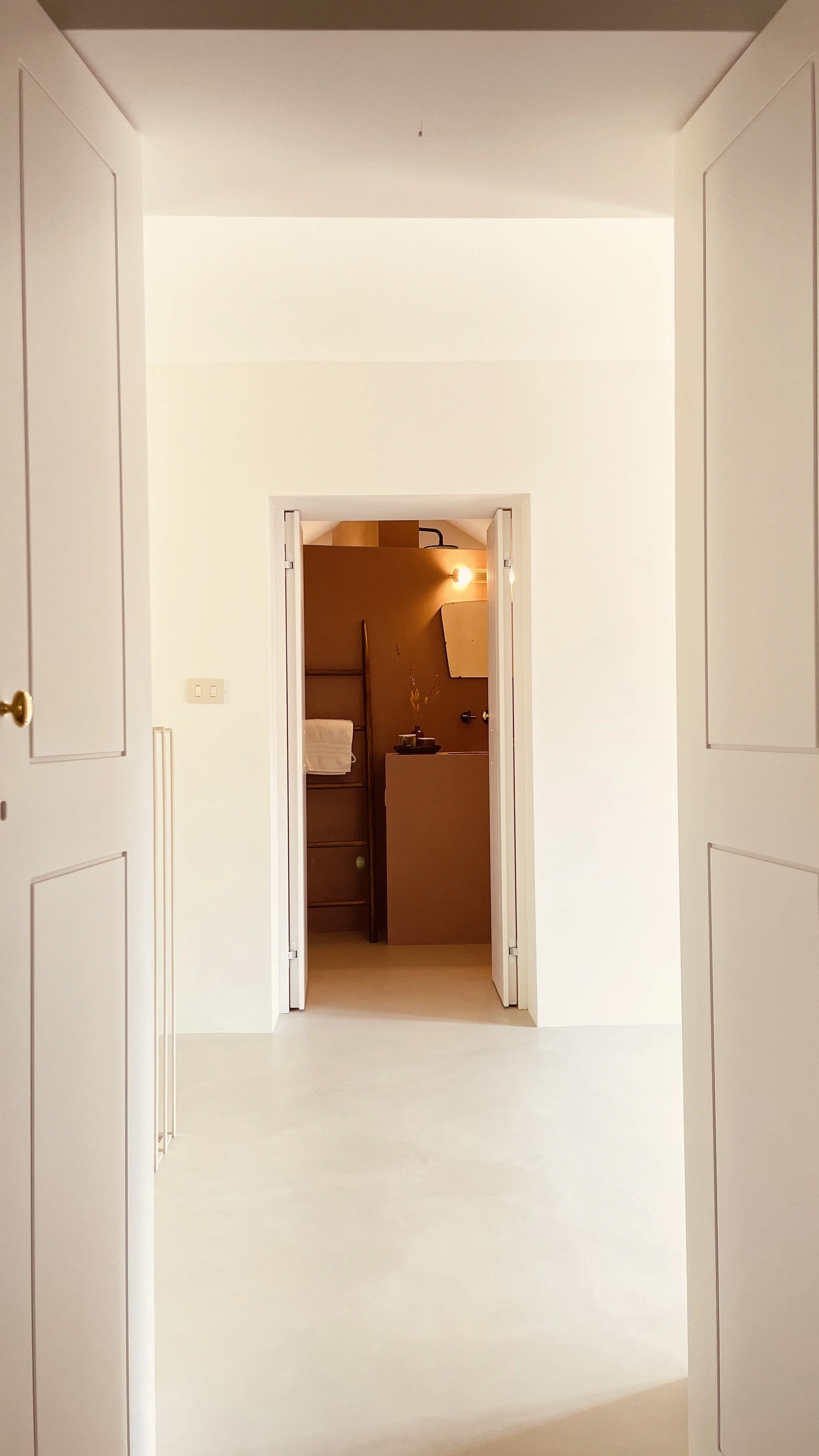 Entrance to the Cielo Suite private bathroom at Villa Oberti, a design-led historic villa in Piedmont