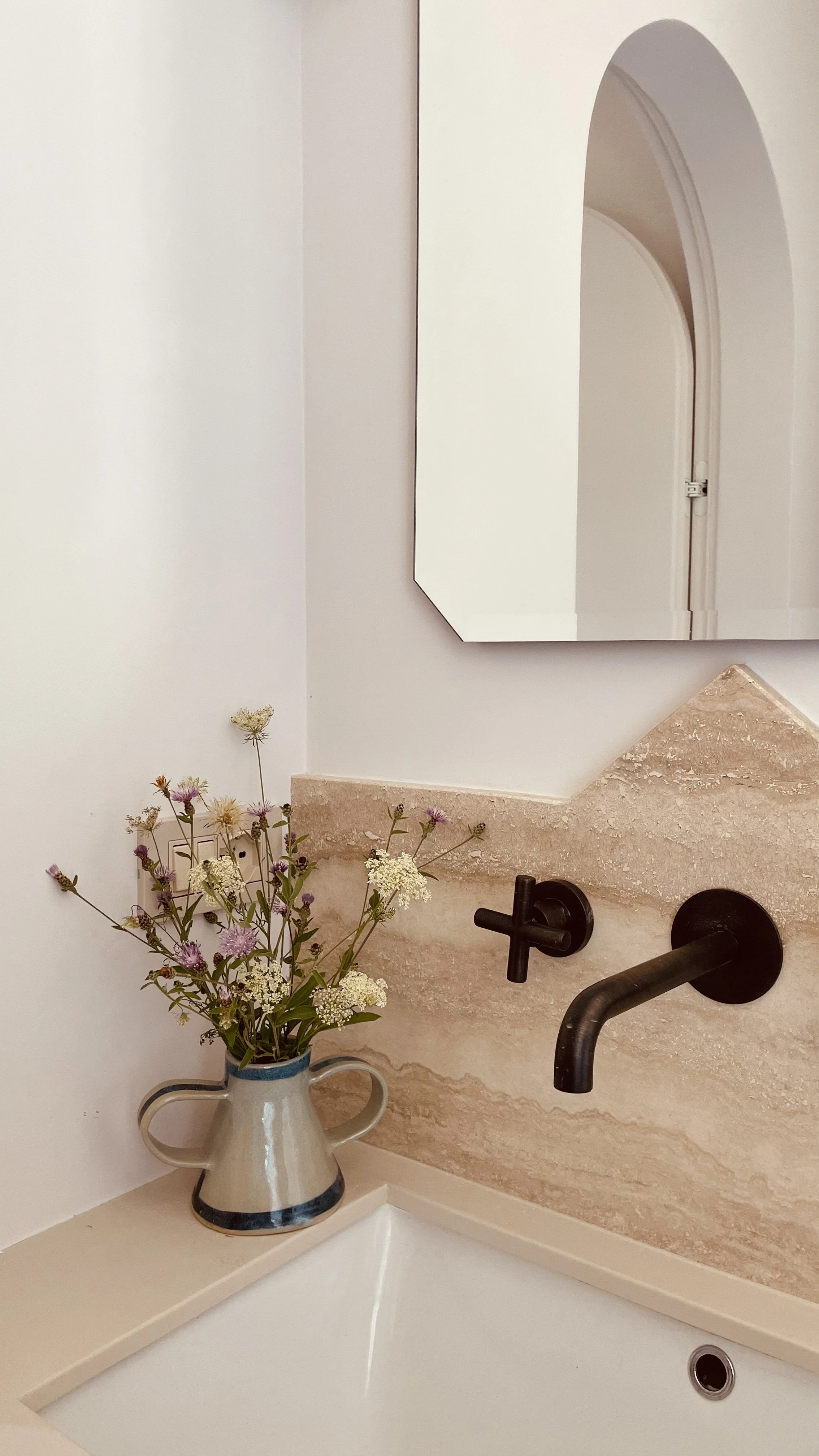 Elegant bathroom with marble basin at Villa Oberti, a charming private villa in Piedmont