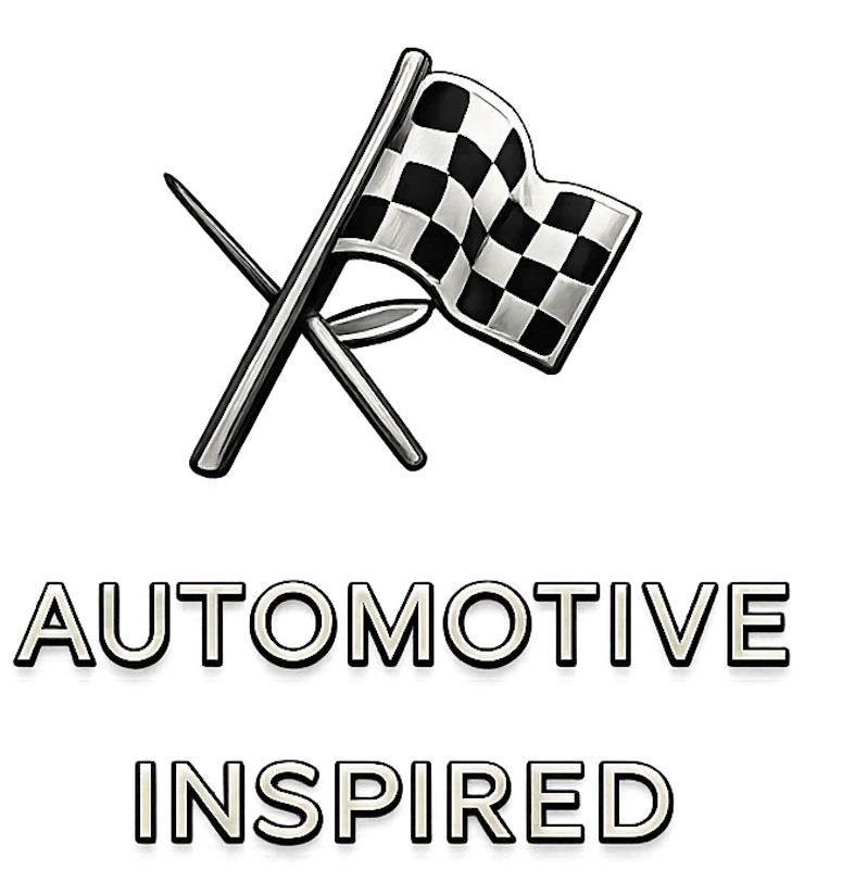 Crossed checkered flag and diploma with the text 'Automotive Inspired' underneath.
