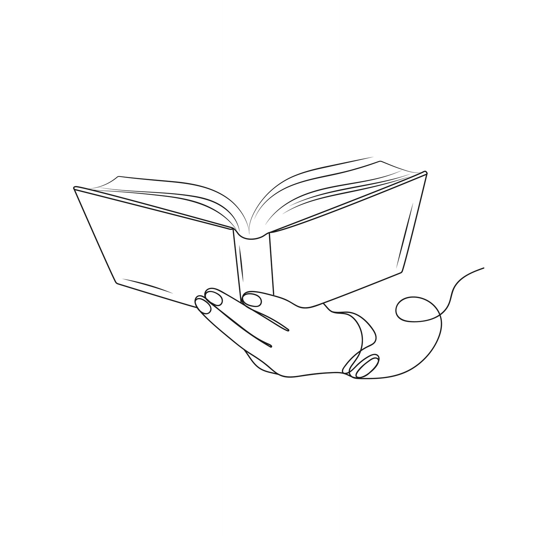 Minimalist line drawing of a hand cradling an open book, representing dedicated manuscript critiques and book coaching for fiction authors.