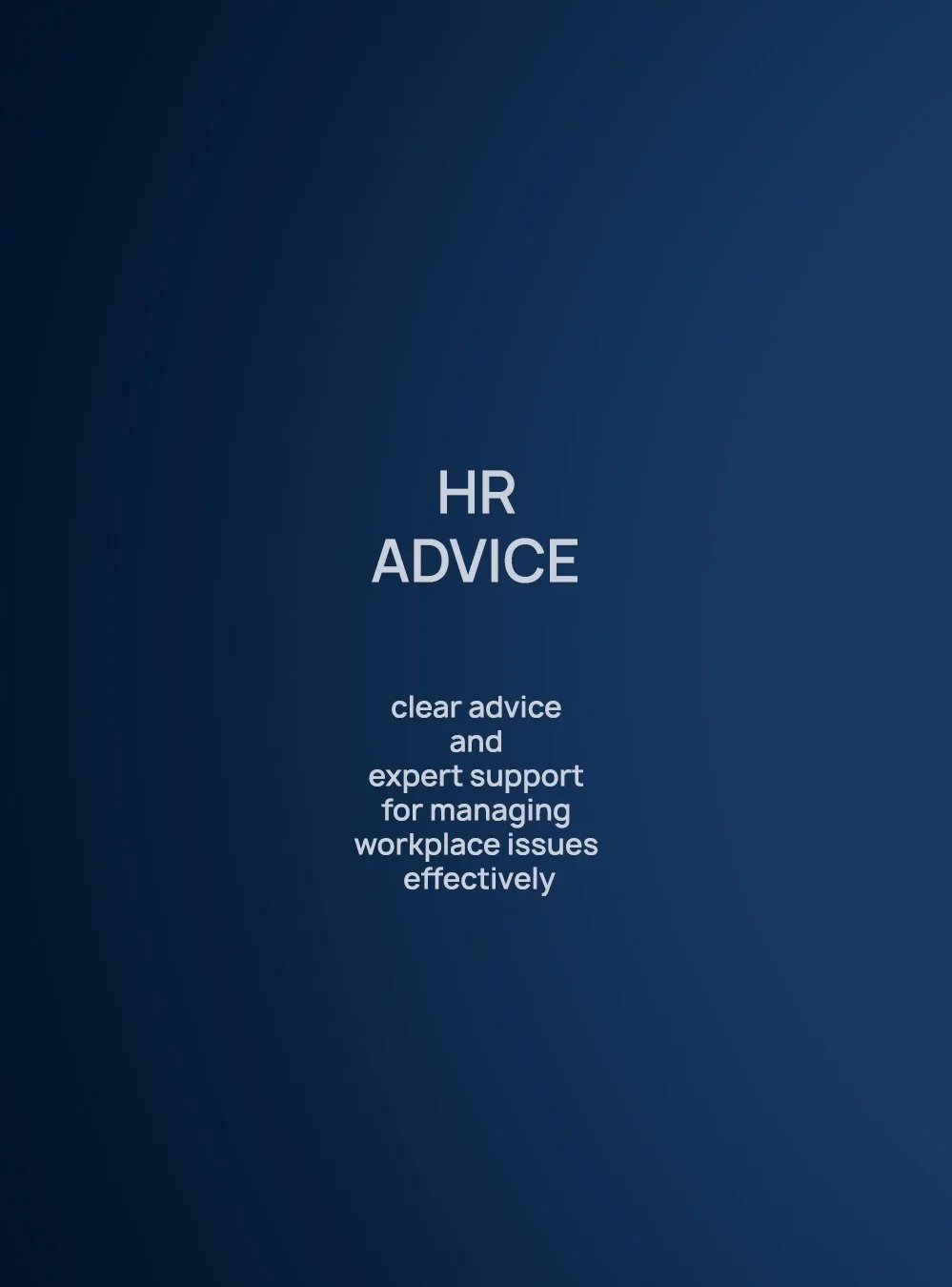 Cover of a guide titled 'HR Advice' with a dark blue background. Subtitle reads 'clear advice and expert support for managing workplace issues effectively.'