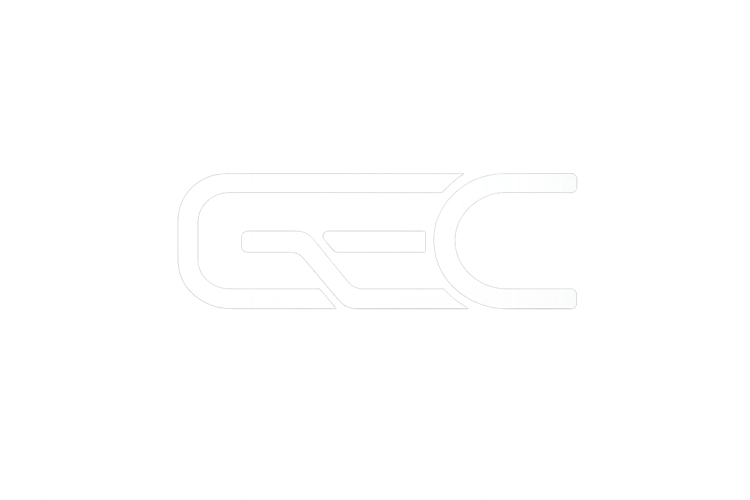 White stylized logo with the letters 'GEC' on a black background.