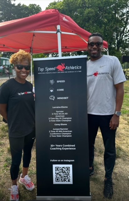 Lorraine and Corey Eloms representing their sports peformance company Top Speed Athletics