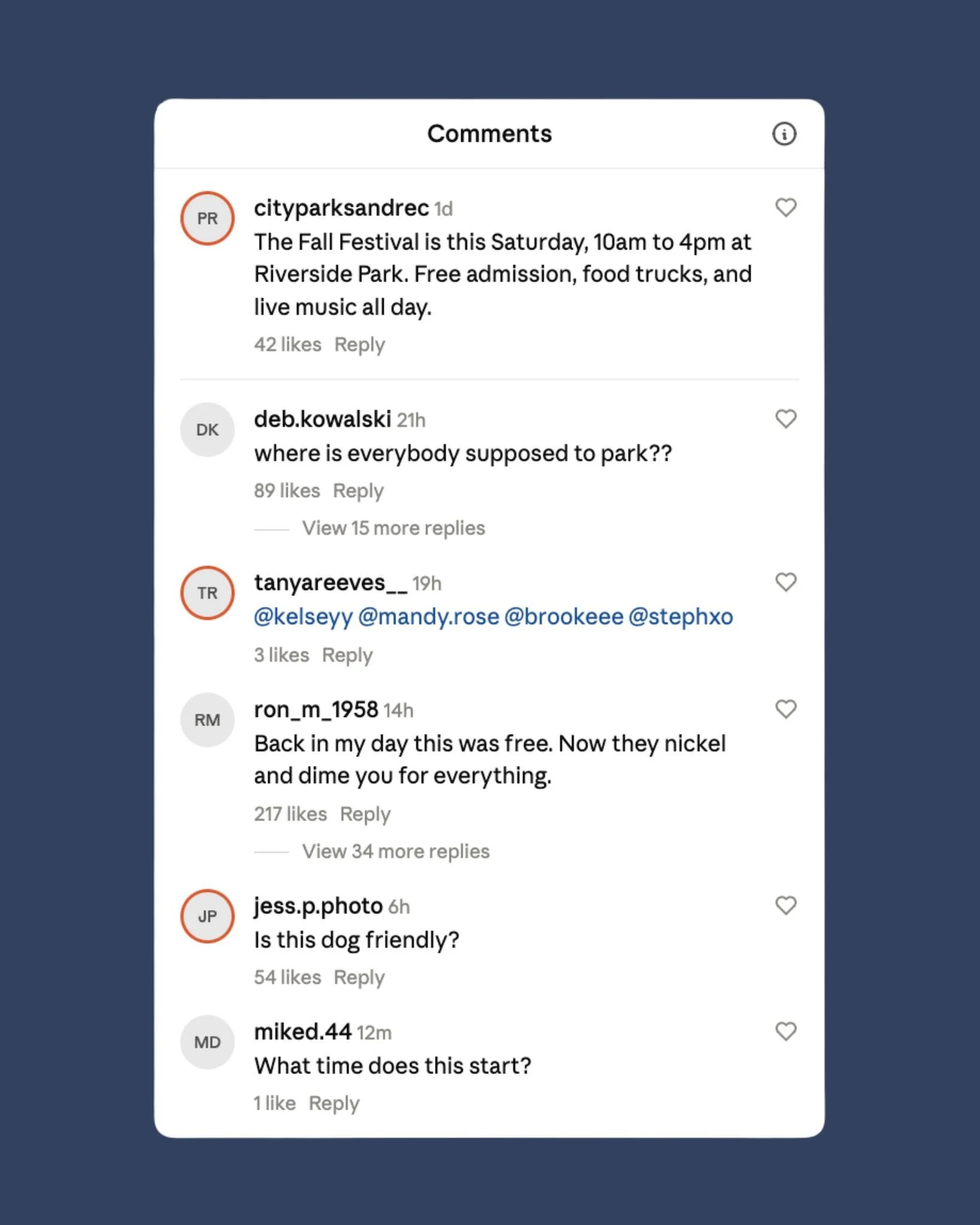 Every community event post has the same five people in the comments.

The parking one is the only one that actually costs you attendance. An unanswered parking question is a family that stays home, so post the map a week out and take the question off