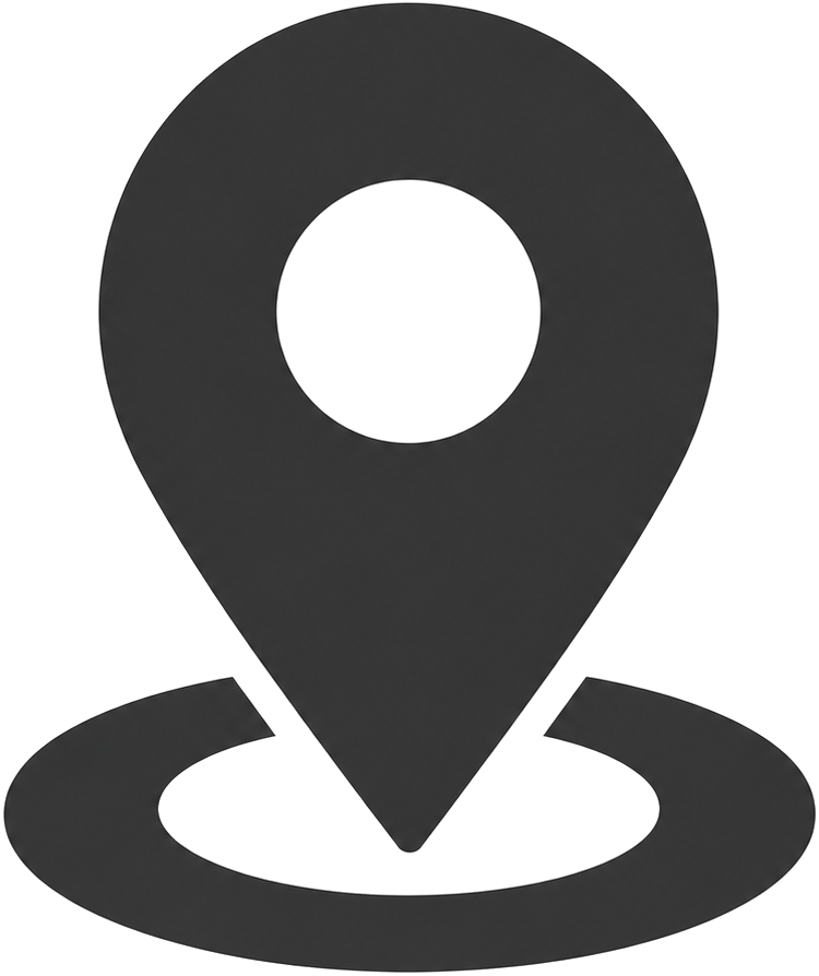 Black location pin icon with a circle beneath it.