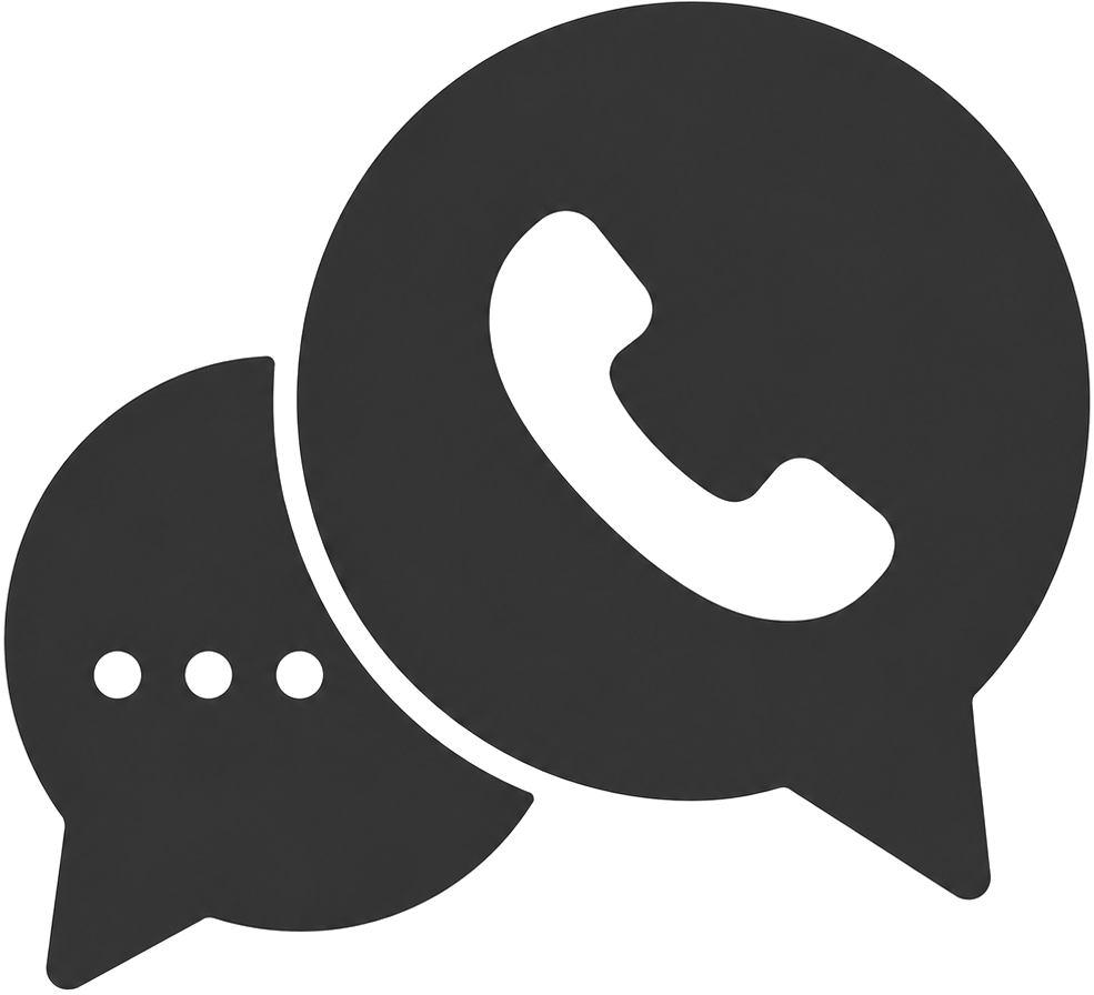 Two overlapping chat bubbles, with the one in the background featuring a phone receiver symbol.