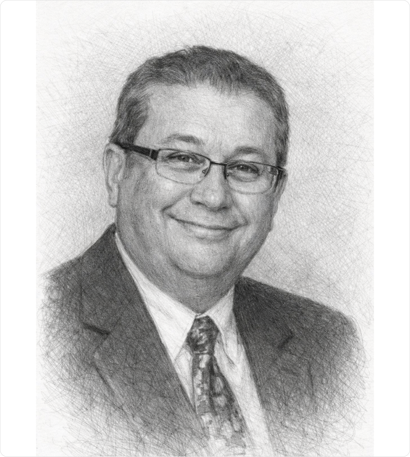 Pencil-sketch portrait illustration of Joe Bargas, ManualShift team member