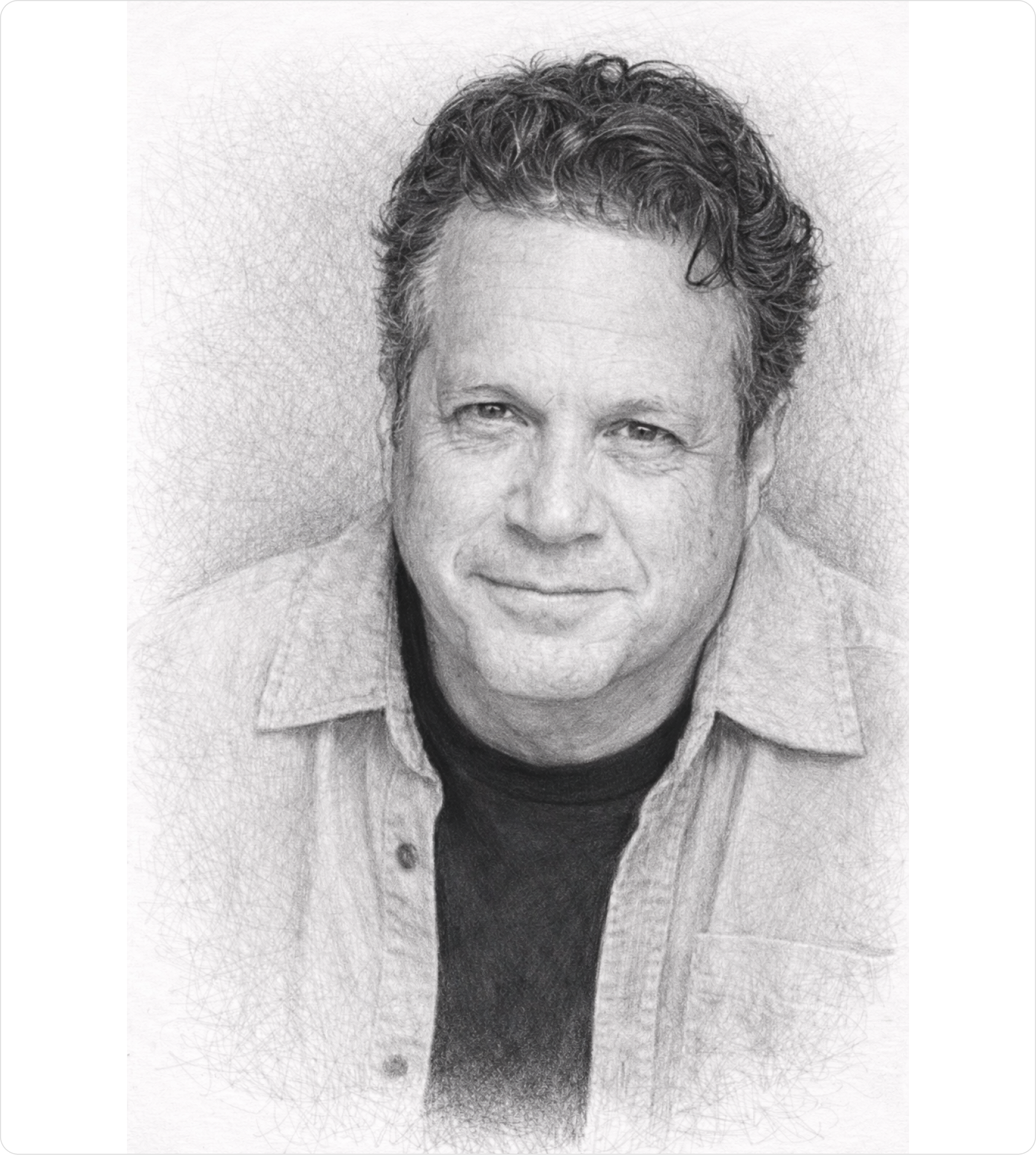 Pencil-sketch portrait illustration of Michael Goldberg, ManualShift team member