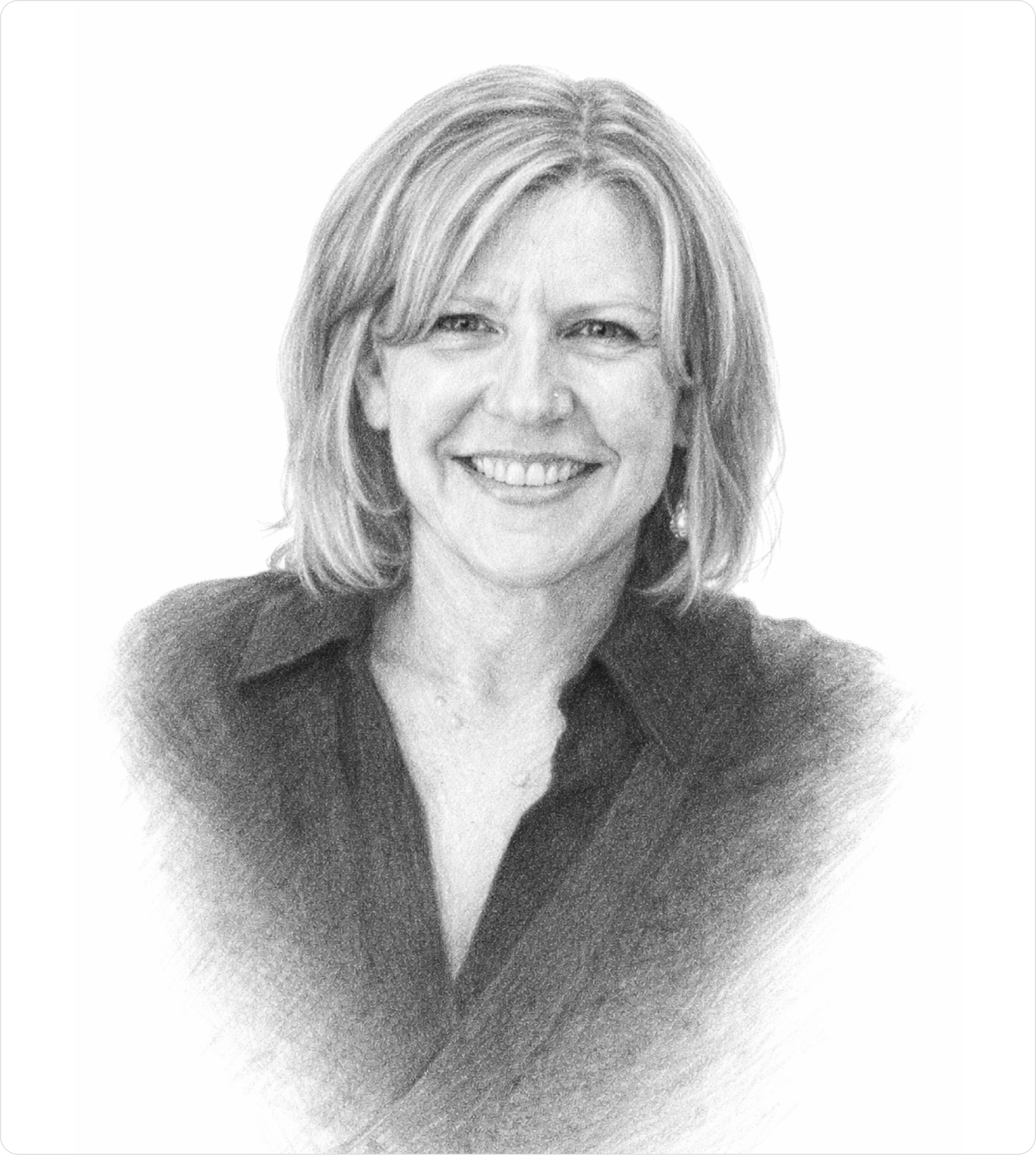 Pencil-sketch portrait illustration of Sheila Benson, ManualShift team member