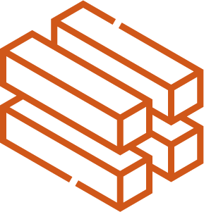 An illustration of stacked bricks in orange outline style.