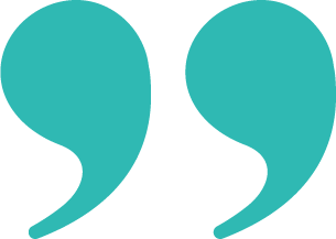 A large teal quotation mark symbol.