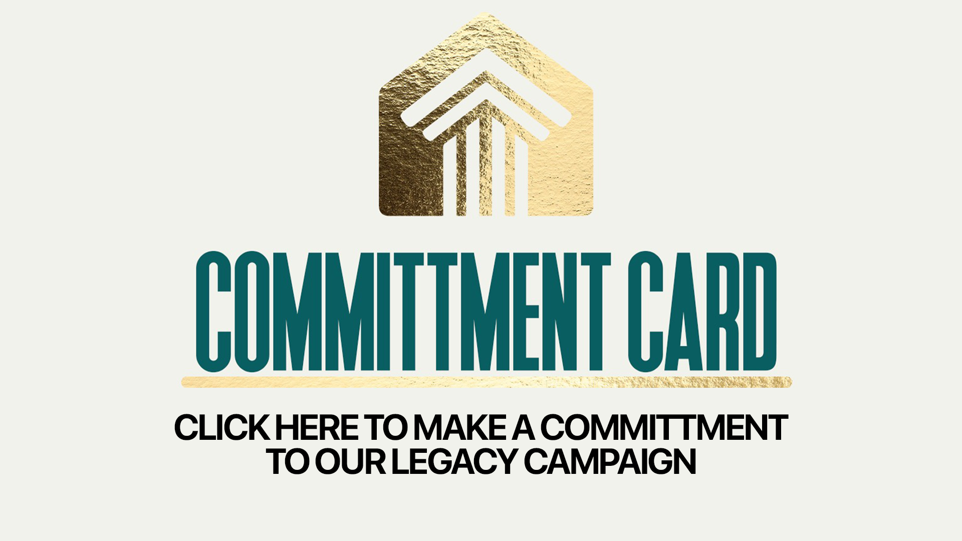 Gold house-shaped icon with an upward arrow inside, symbolizing growth and commitment; text reads 'COMMITMENT CARD' with a call to action below.