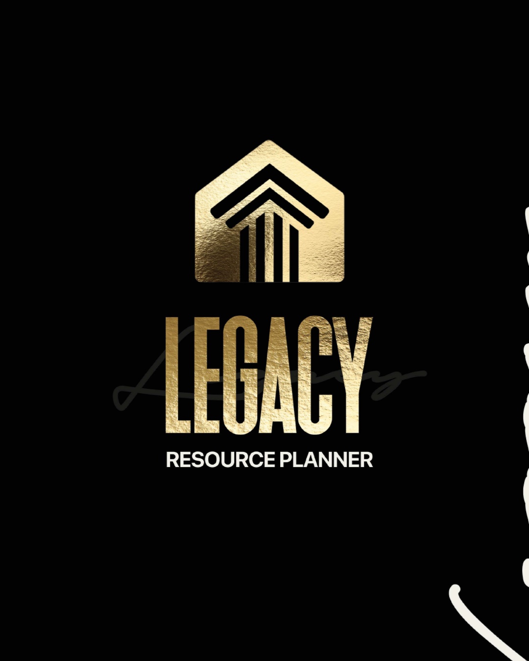 Black cover with gold logo of a house with upward-pointing arrows and the text "LEGACY RESOURCE PLANNER"