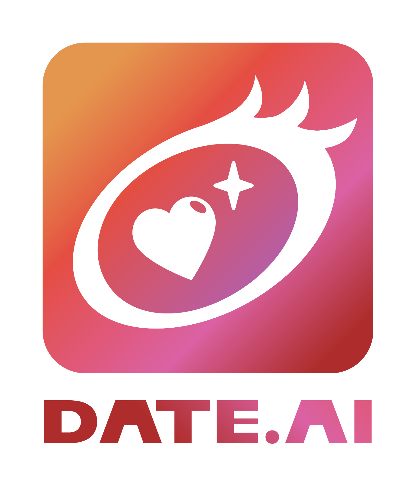 The project logo features a big, shiny, and flirtatious cartoon eye. The eye is placed in the middle of a square with warm colours -- orange, magenta, hot pink and red -- fading into one another. Below this symbol the words DATE.AI is written.